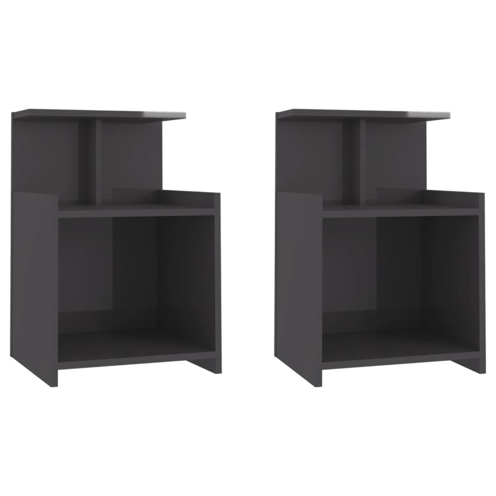 Bed Cabinets 2 pcs High Gloss Grey 40x35x60 cm Engineered Wood