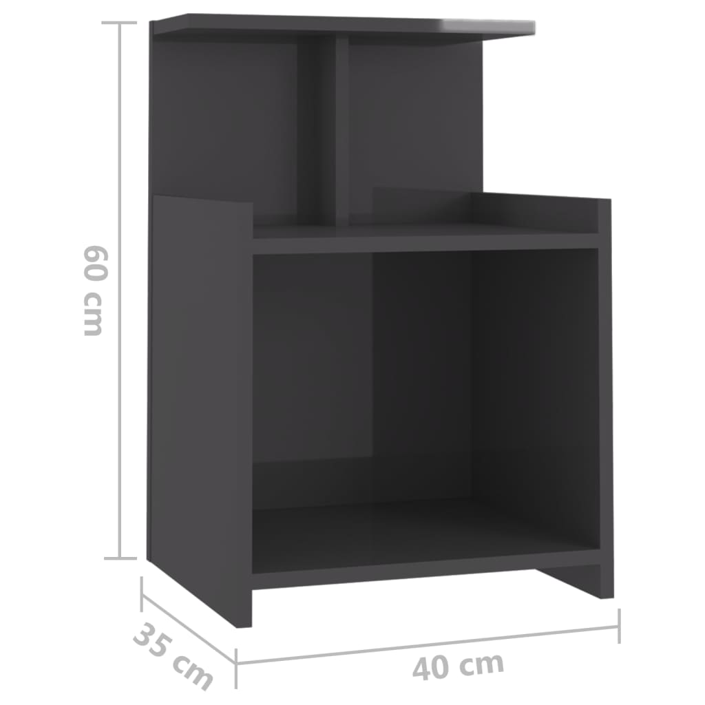 Bed Cabinets 2 pcs High Gloss Grey 40x35x60 cm Engineered Wood