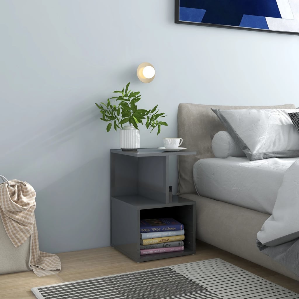 Bedside Cabinets 2 pcs High Gloss Grey 35x35x55 cm Engineered Wood
