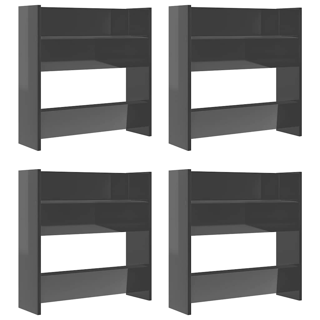 Wall Shoe Cabinets 4 pcs High Gloss Grey 60x18x60 cm Engineered Wood