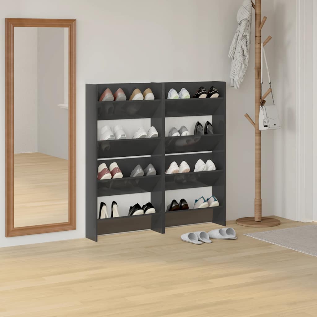 Wall Shoe Cabinets 4 pcs High Gloss Grey 60x18x60 cm Engineered Wood