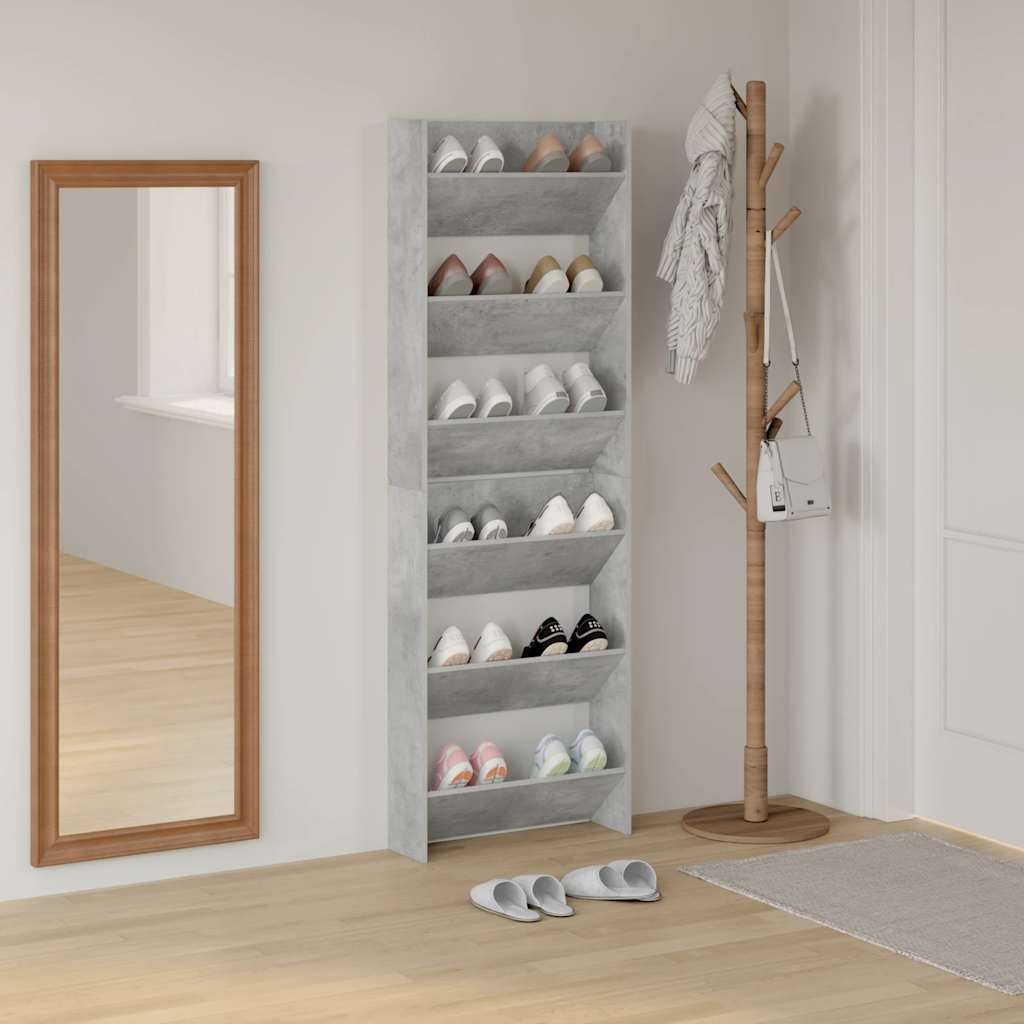 Wall Shoe Cabinets 2 pcs Concrete Grey 60x18x90 cm Engineered Wood