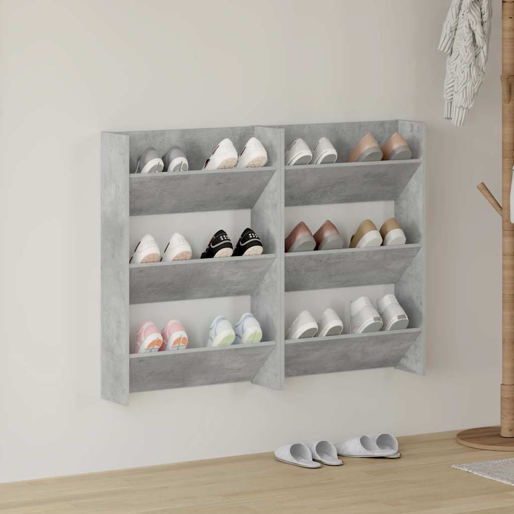 Wall Shoe Cabinets 2 pcs Concrete Grey 60x18x90 cm Engineered Wood