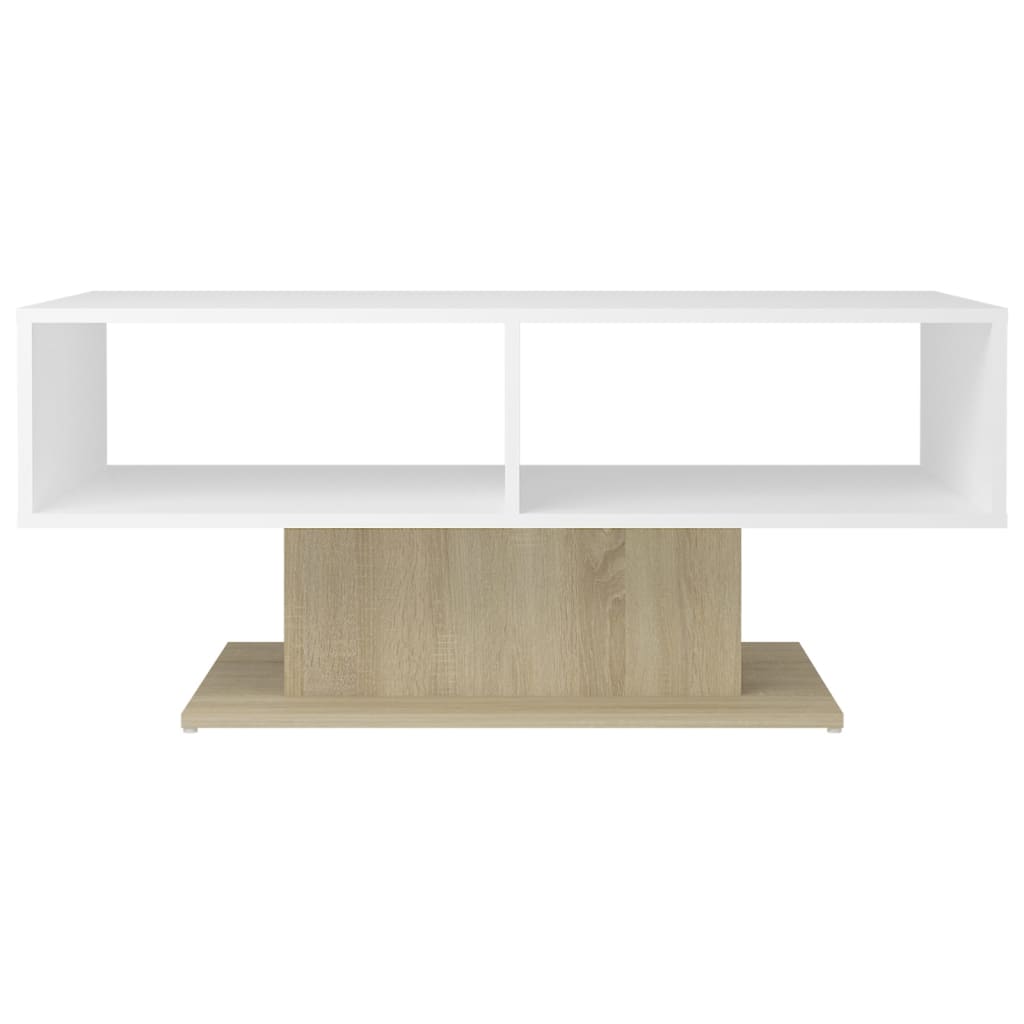 Coffee Table White and Sonoma Oak 103.5x50x44.5 cm Engineered Wood