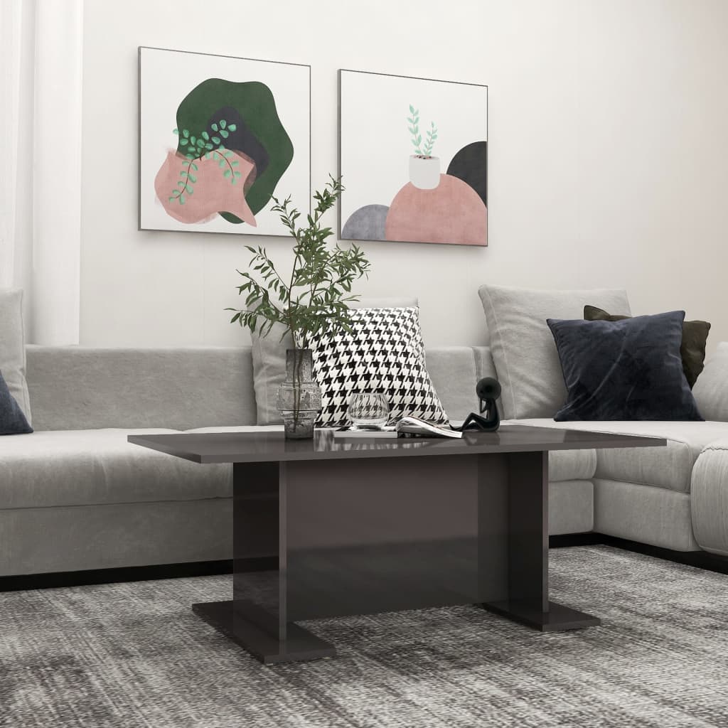 Coffee Table High Gloss Grey 103.5x60x40 cm Engineered Wood