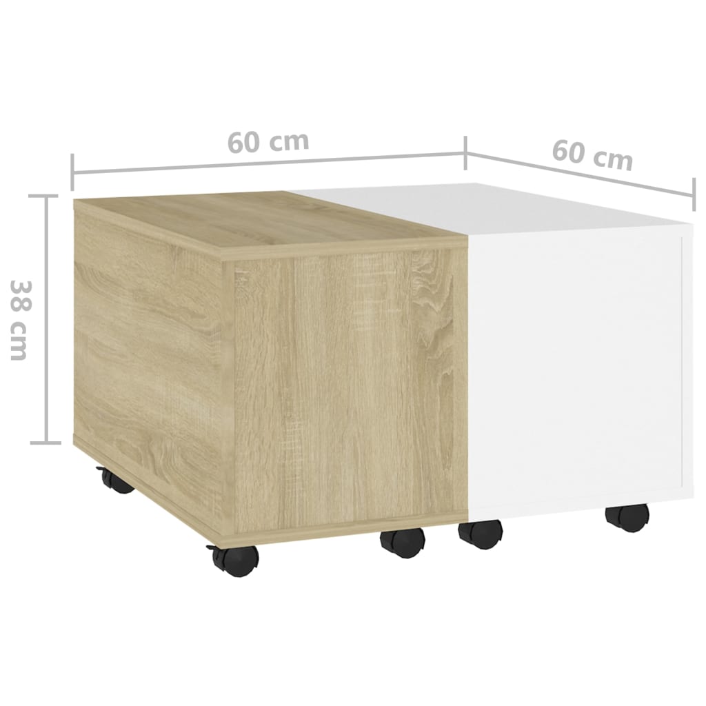 Coffee Table White and Sonoma Oak 60x60x38 cm Engineered Wood