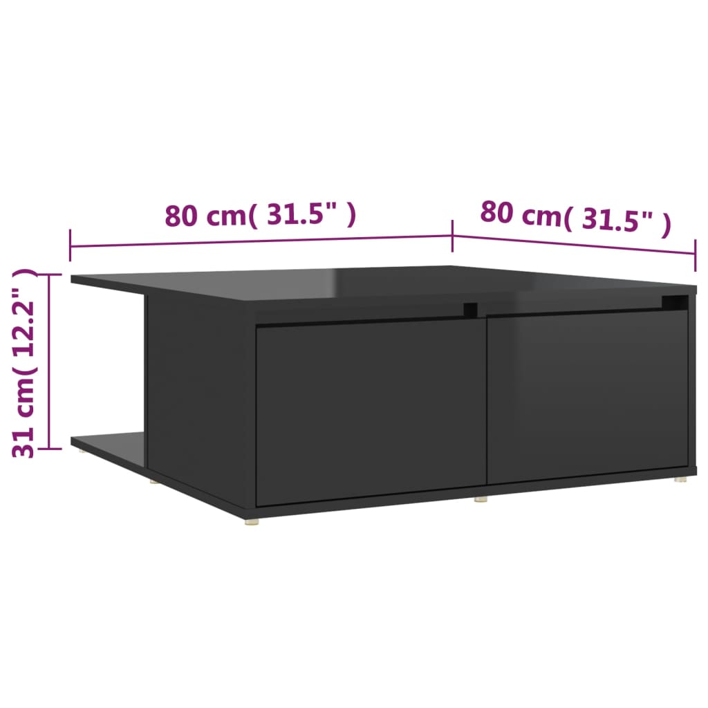 Coffee Table High Gloss Black 80x80x31 cm Engineered Wood