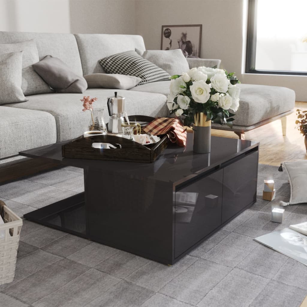 Coffee Table High Gloss Grey 80x80x31 cm Engineered Wood