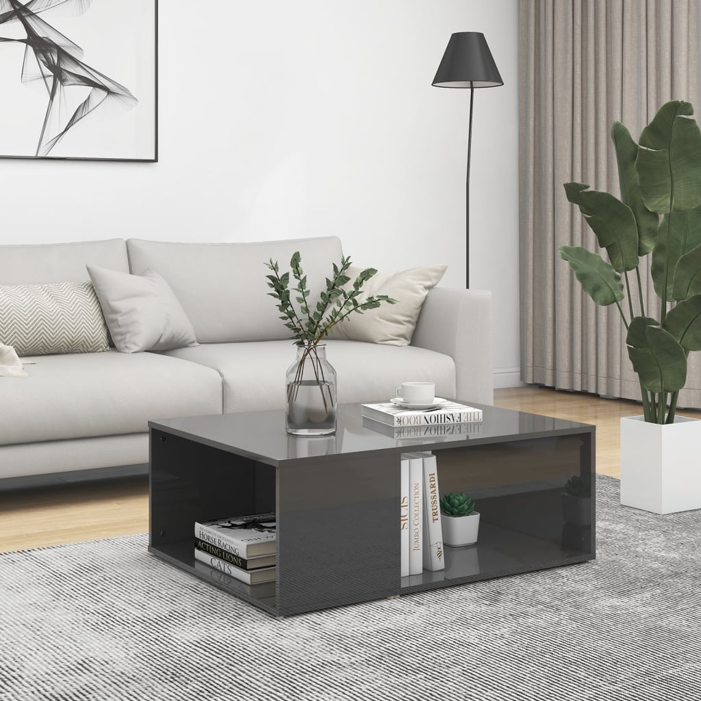 Coffee Table High Gloss Grey 90x67x33 cm Engineered Wood