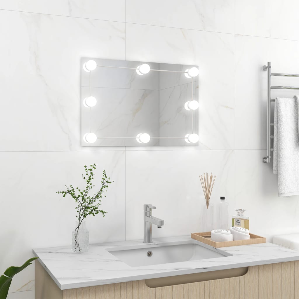 Wall Mirror with LED Lights Rectangular Glass