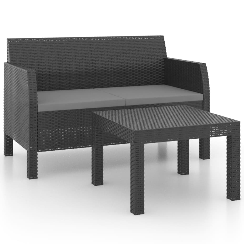 2 Piece Garden Lounge Set with Cushions PP Rattan Anthracite