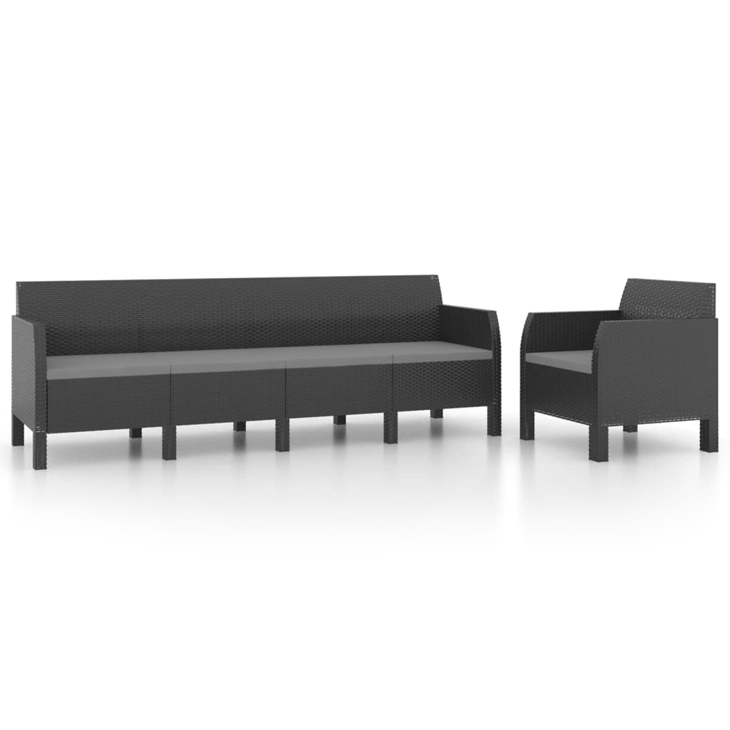 2 Piece Garden Lounge Set with Cushions PP Rattan Anthracite