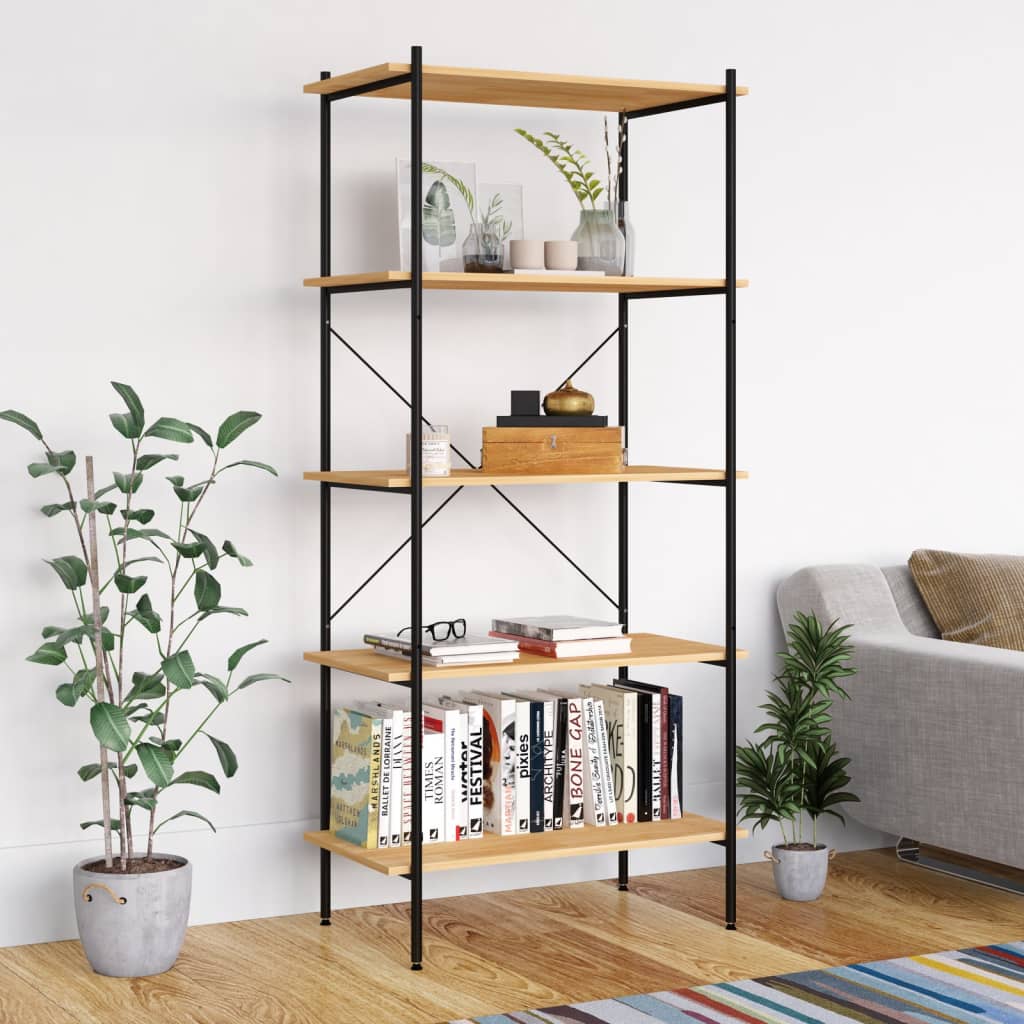 5-Tier Shelving Unit Black and Oak 80x40x163 cm