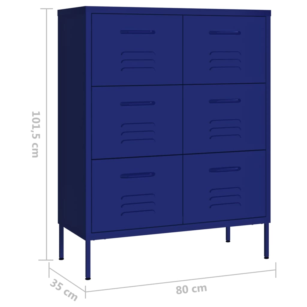 Drawer Cabinet Navy Blue 80x35x101.5 cm Steel