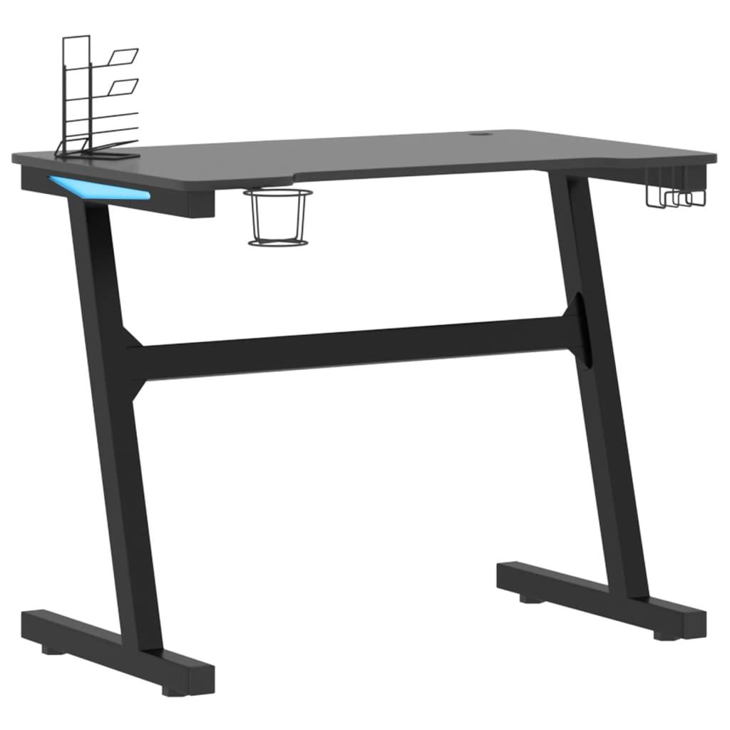 Gaming Desk LED with Z Shape Legs Black 90x60x75 cm