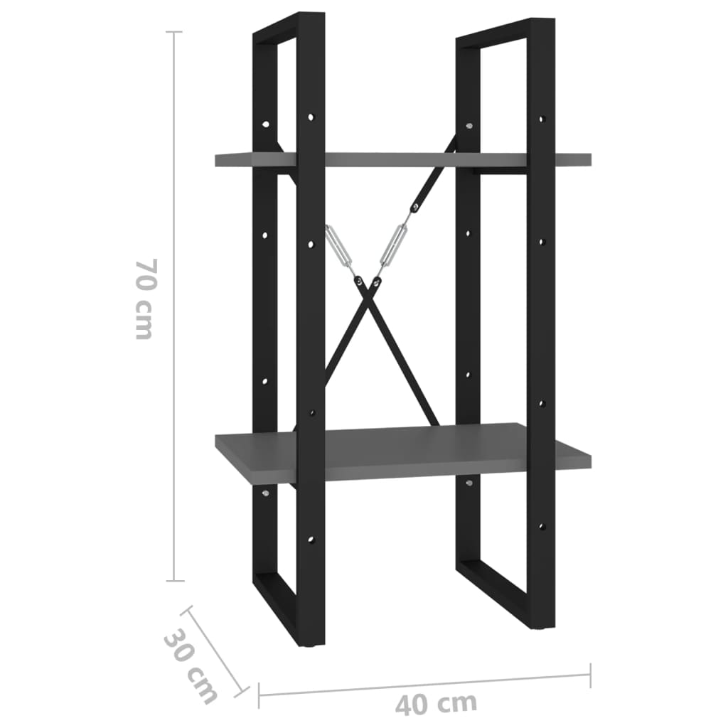 2-Tier Book Cabinet Grey 40x30x70 cm Engineered Wood