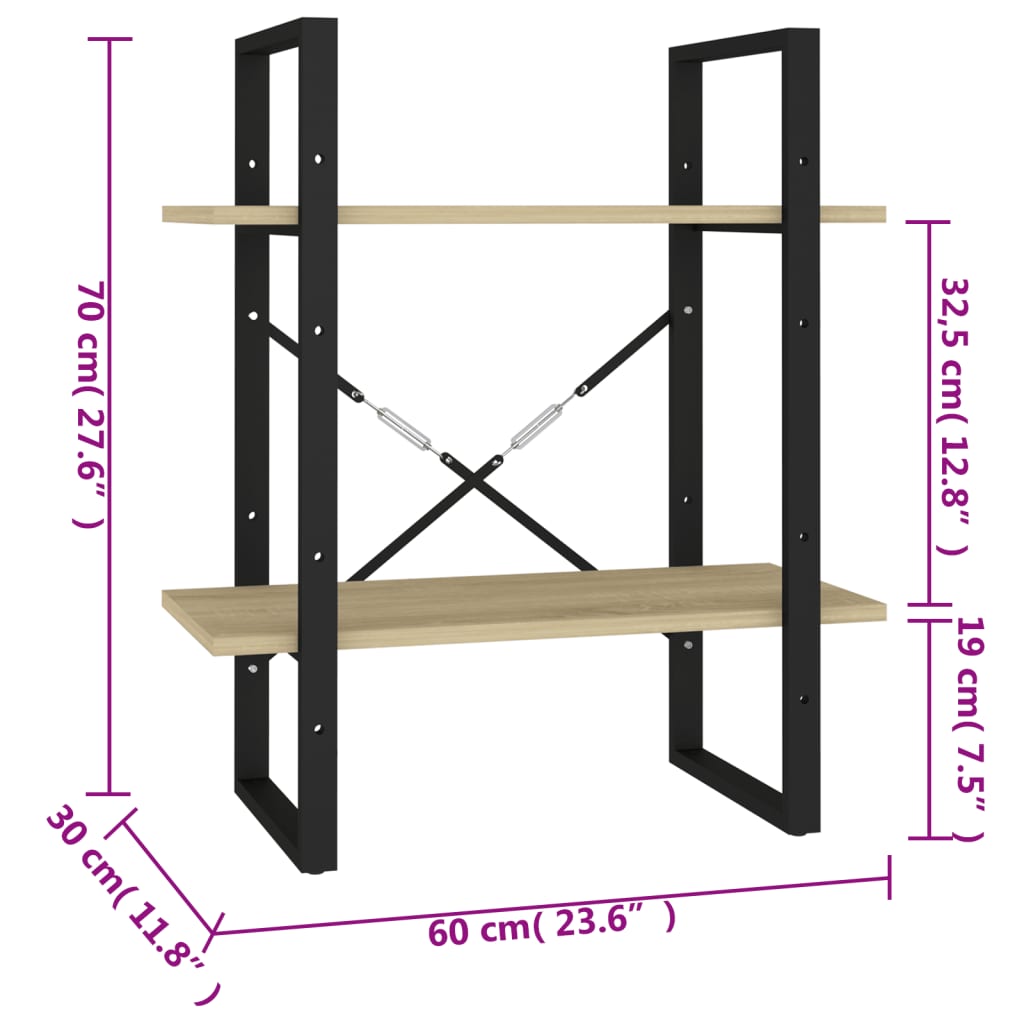 2-Tier Book Cabinet Sonoma Oak 60x30x70 cm Engineered Wood