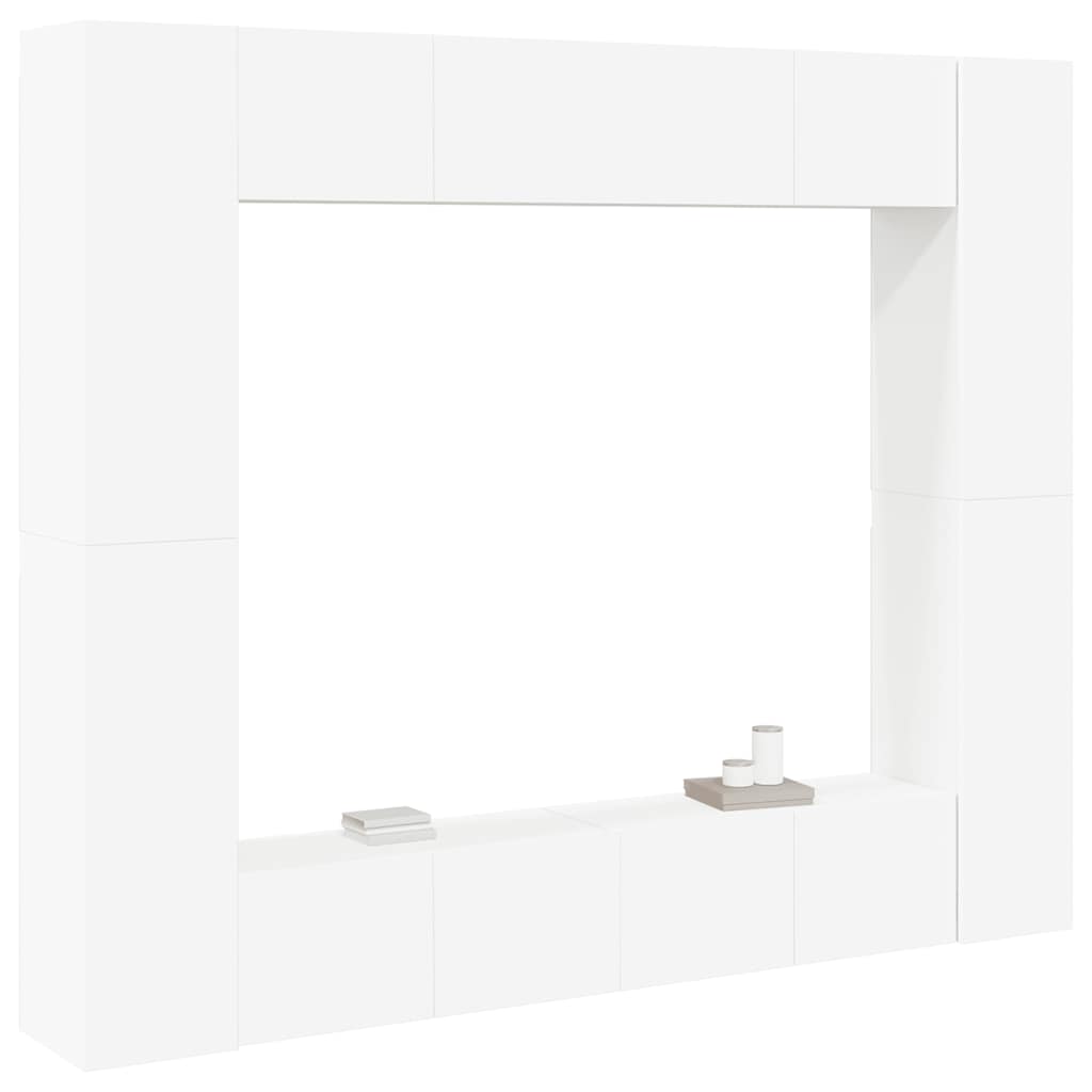 8 Piece TV Cabinet Set White Engineered Wood