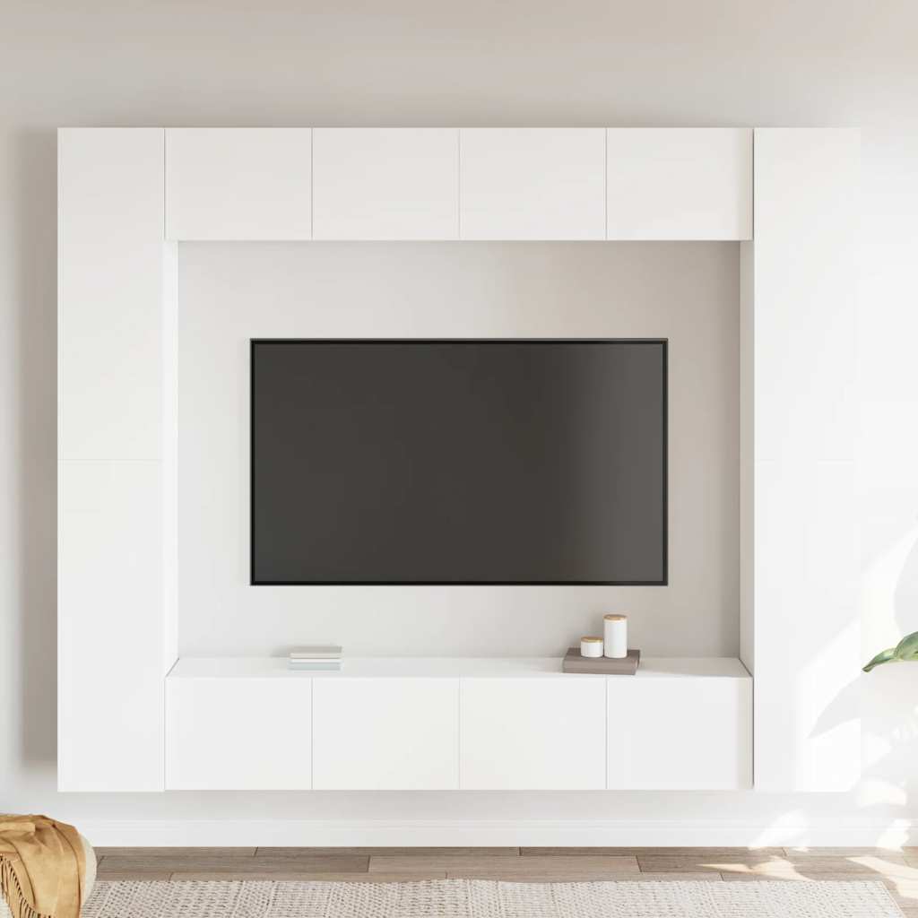 8 Piece TV Cabinet Set White Engineered Wood