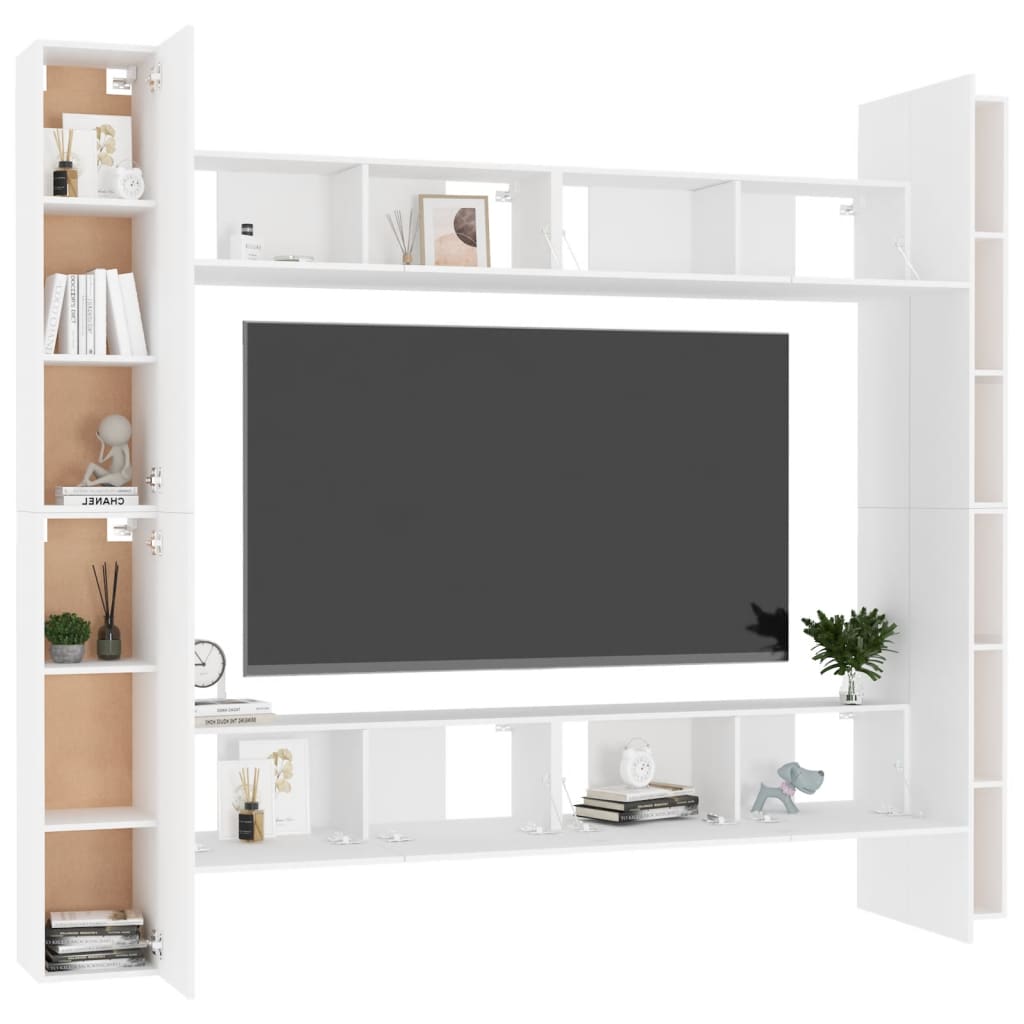 8 Piece TV Cabinet Set White Engineered Wood