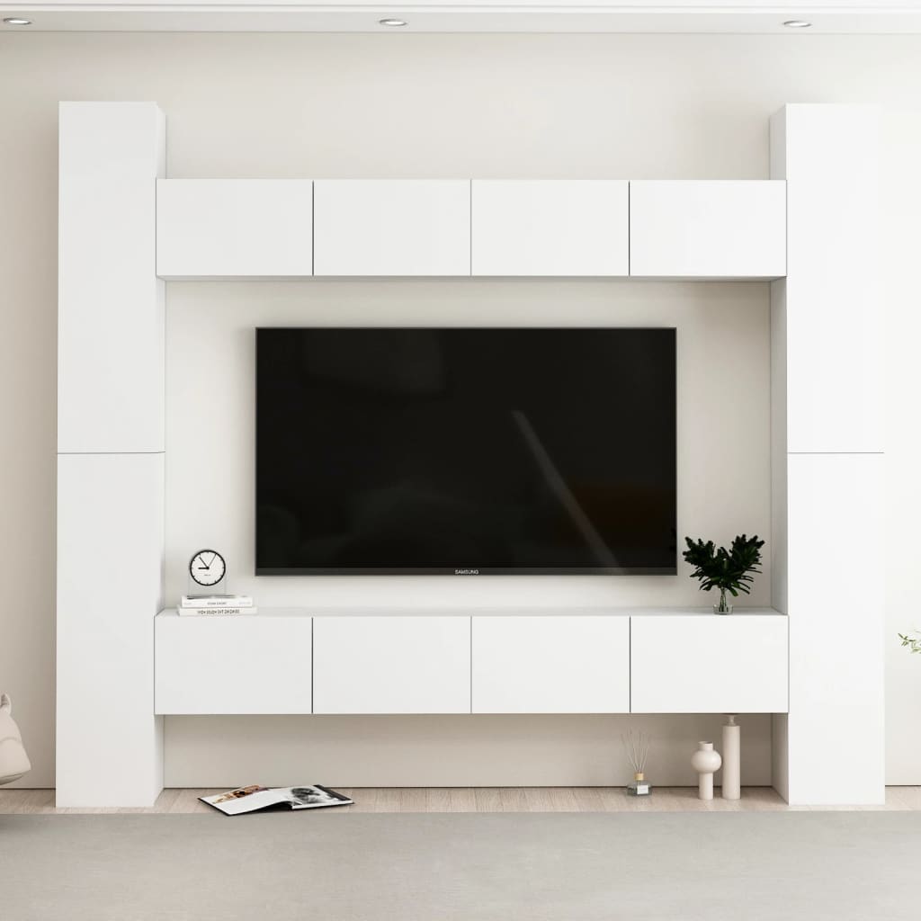 8 Piece TV Cabinet Set White Engineered Wood