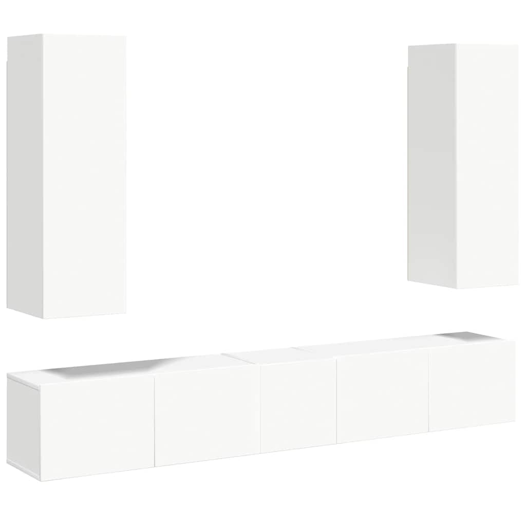 5 Piece TV Cabinet Set White Engineered Wood