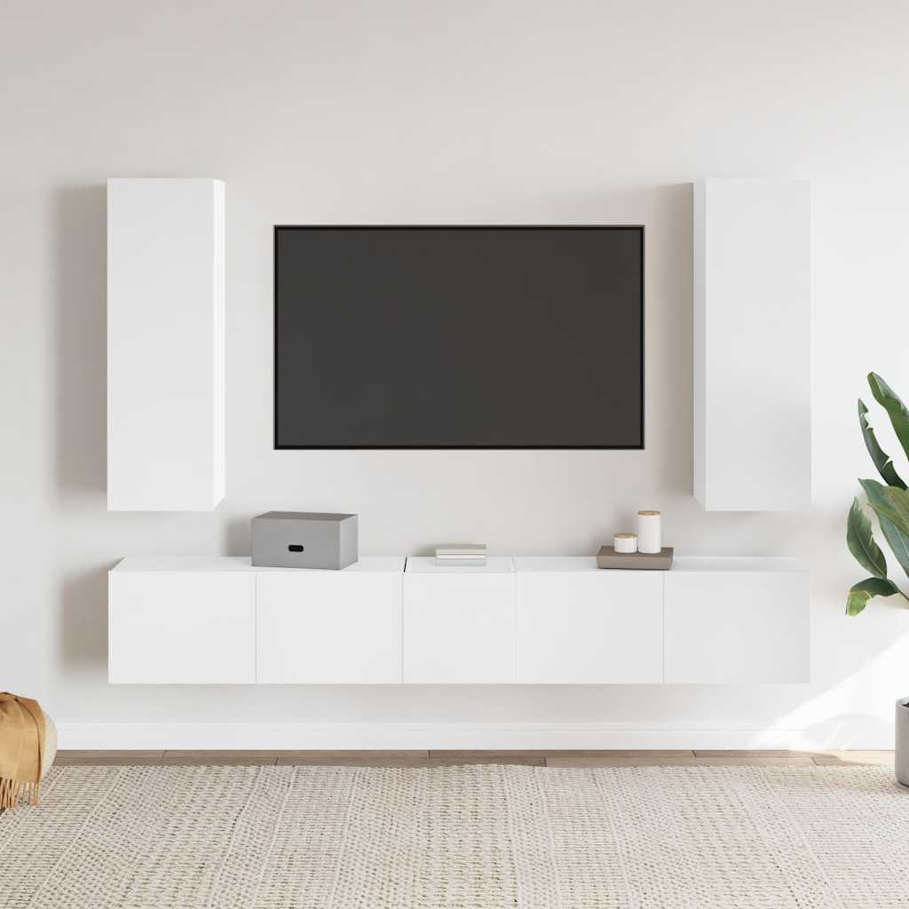 5 Piece TV Cabinet Set White Engineered Wood