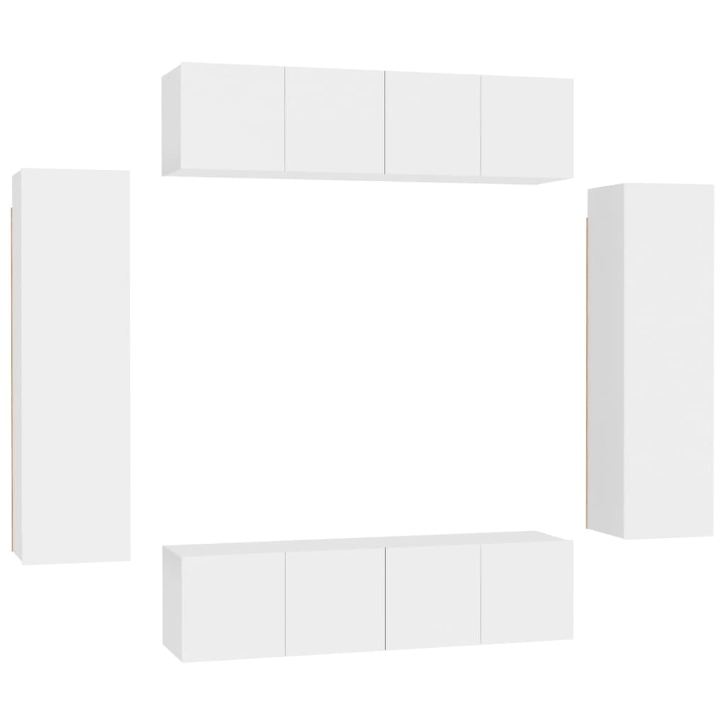 6 Piece TV Cabinet Set White Engineered Wood