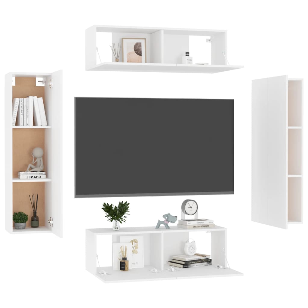 4 Piece TV Cabinet Set White Engineered Wood