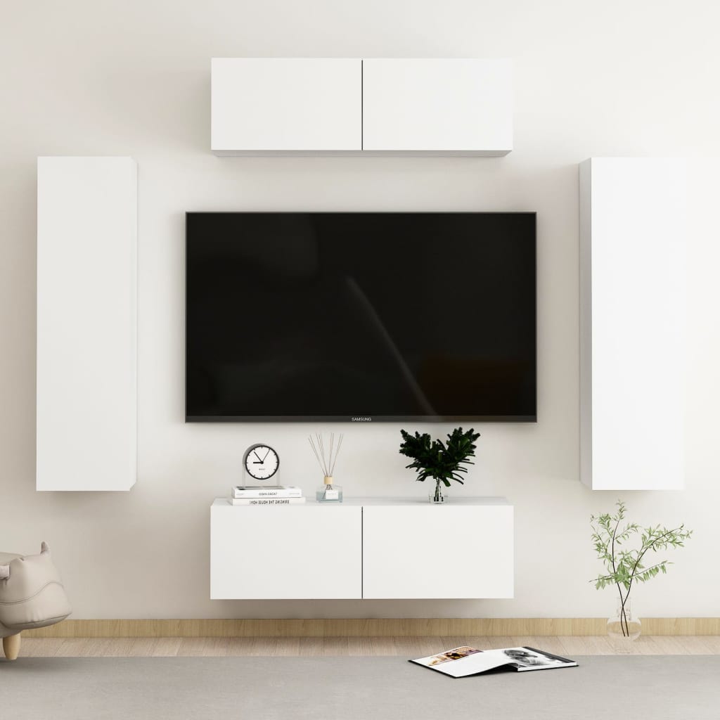 4 Piece TV Cabinet Set White Engineered Wood