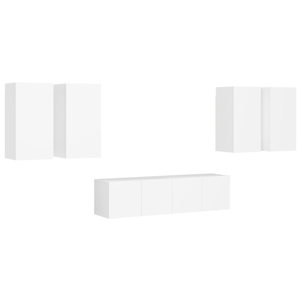 6 Piece TV Cabinet Set White Engineered Wood