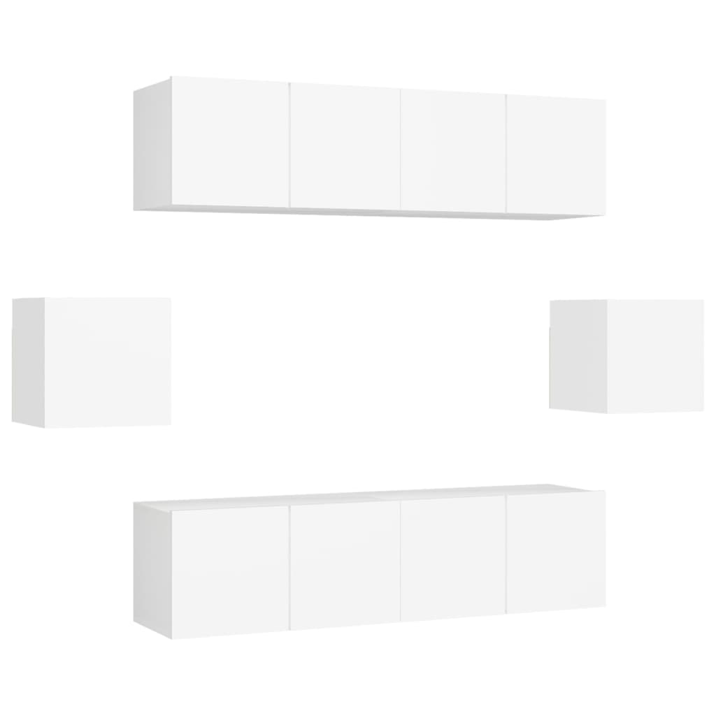 6 Piece TV Cabinet Set White Engineered Wood