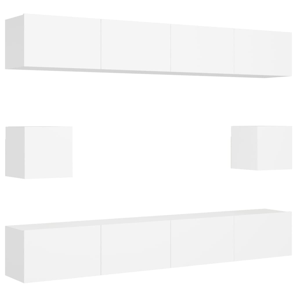 6 Piece TV Cabinet Set White Engineered Wood