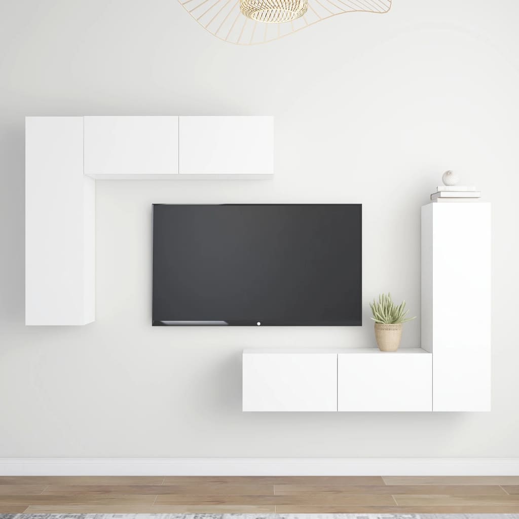 4 Piece TV Cabinet Set White Engineered Wood