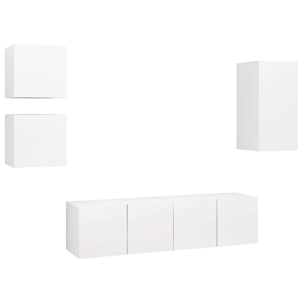 5 Piece TV Cabinet Set White Engineered Wood