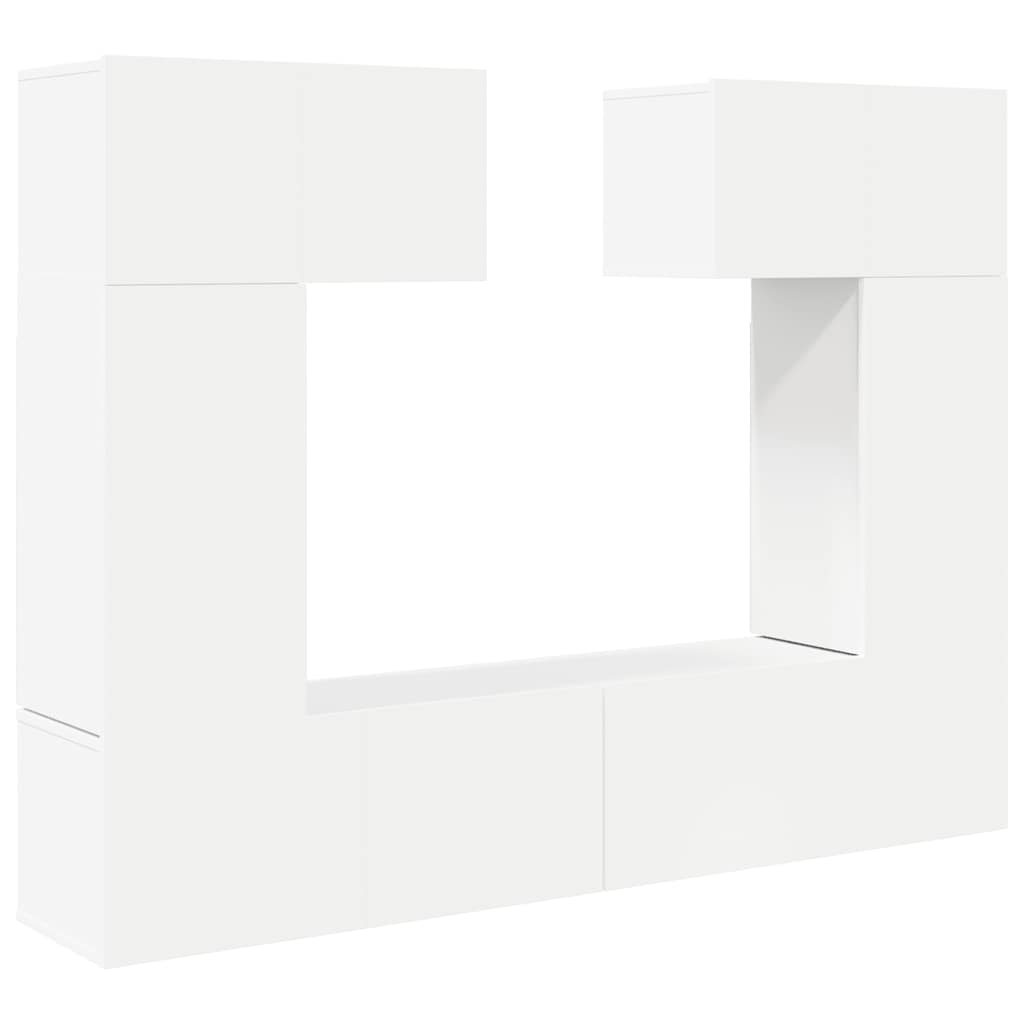 6 Piece TV Cabinet Set White Engineered Wood