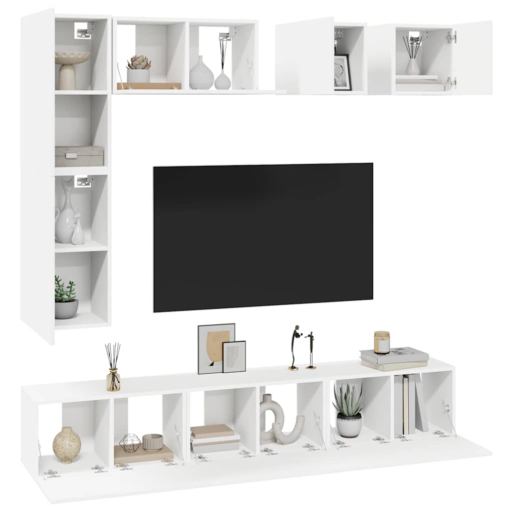 8 Piece TV Cabinet Set White Engineered Wood