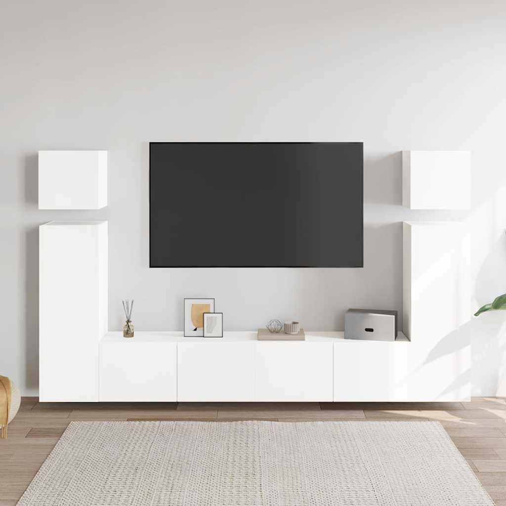 8 Piece TV Cabinet Set White Engineered Wood