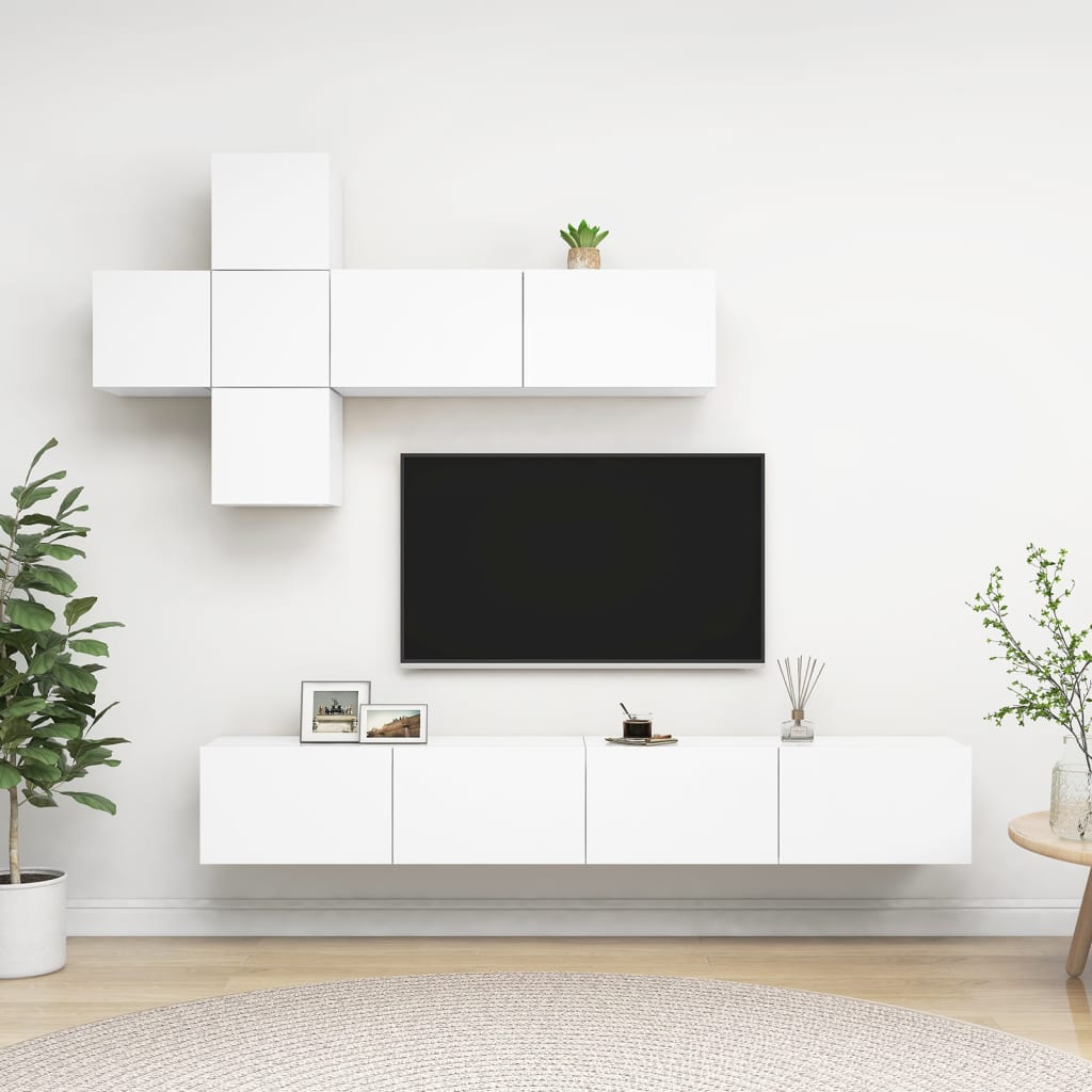 7 Piece TV Cabinet Set White Engineered Wood