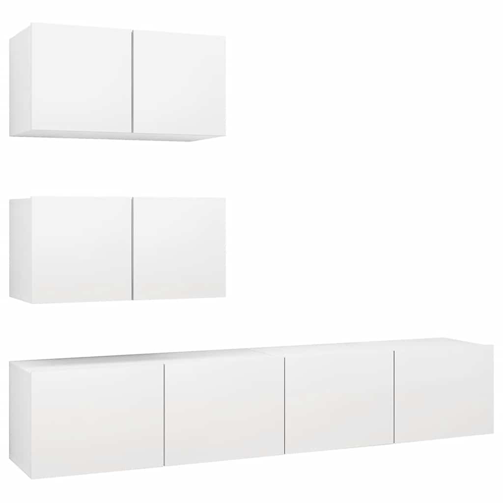 4 Piece TV Cabinet Set White Engineered Wood