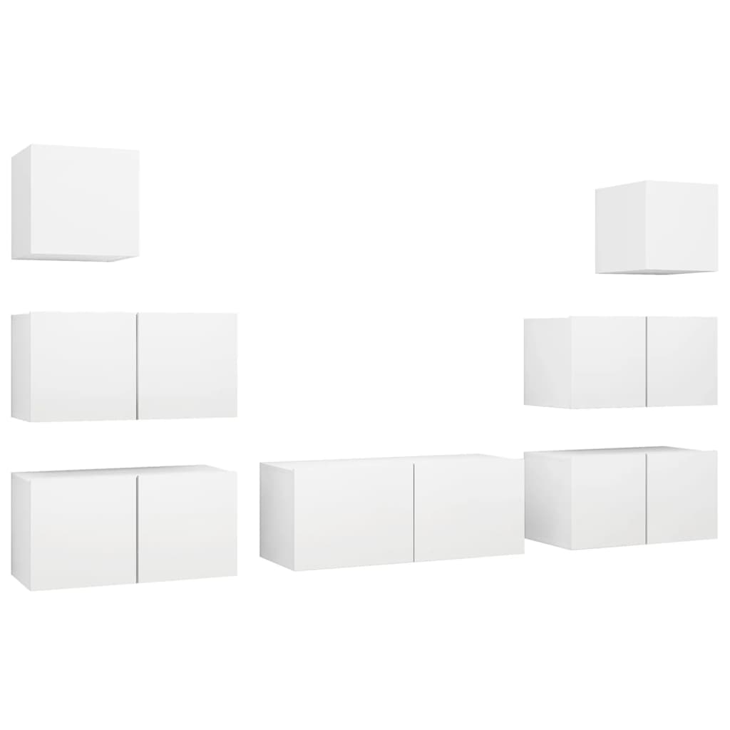 7 Piece TV Cabinet Set White Engineered Wood