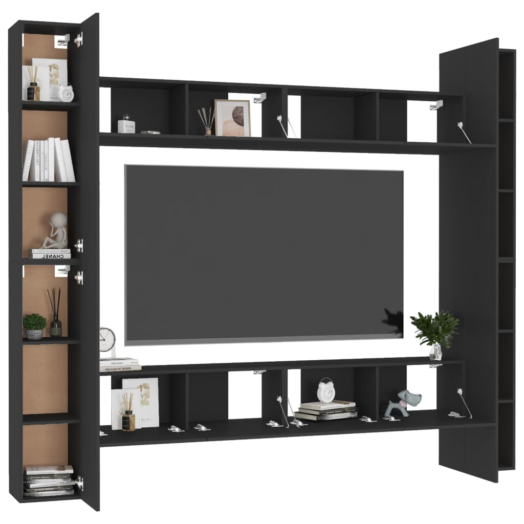 8 Piece TV Cabinet Set Black Engineered Wood