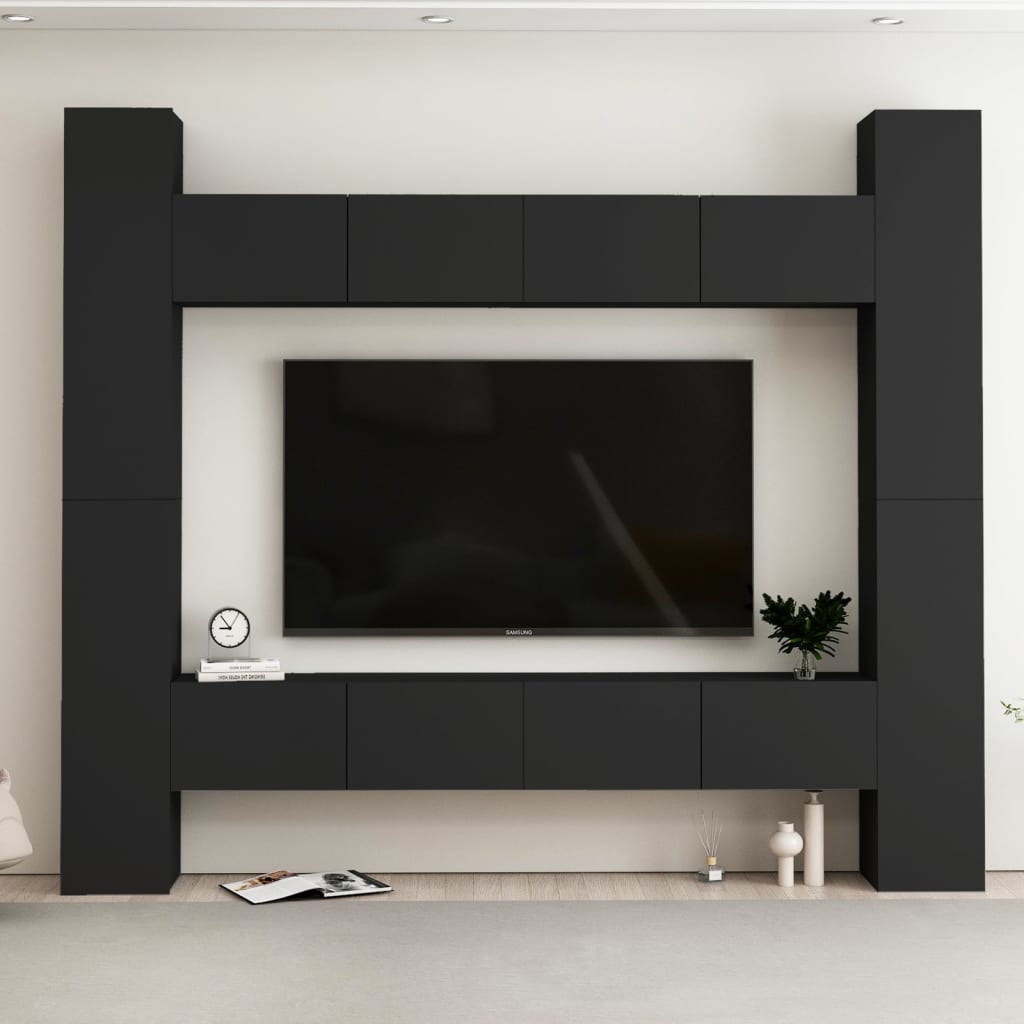 8 Piece TV Cabinet Set Black Engineered Wood