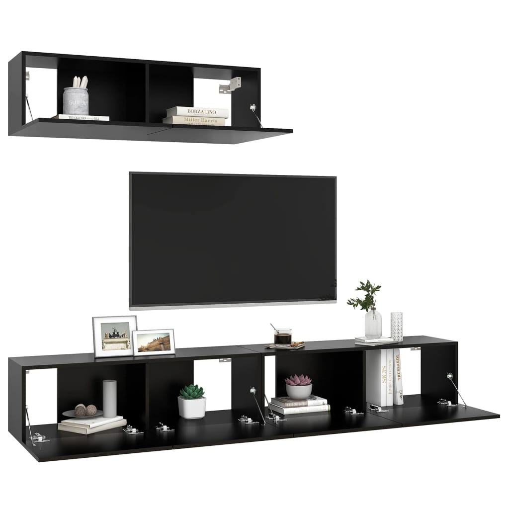 TV Cabinets 3 pcs Black Engineered Wood