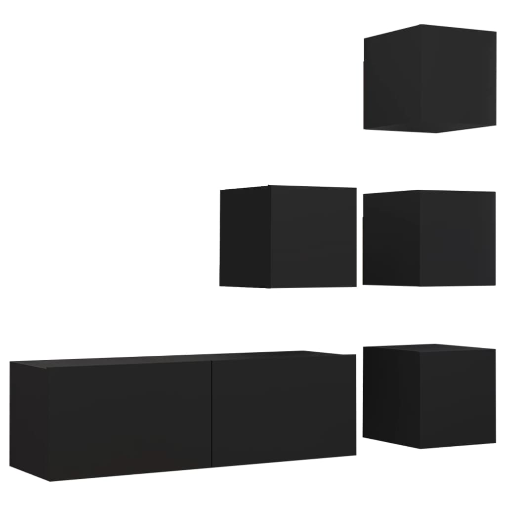 5 Piece TV Cabinet Set Black Engineered Wood