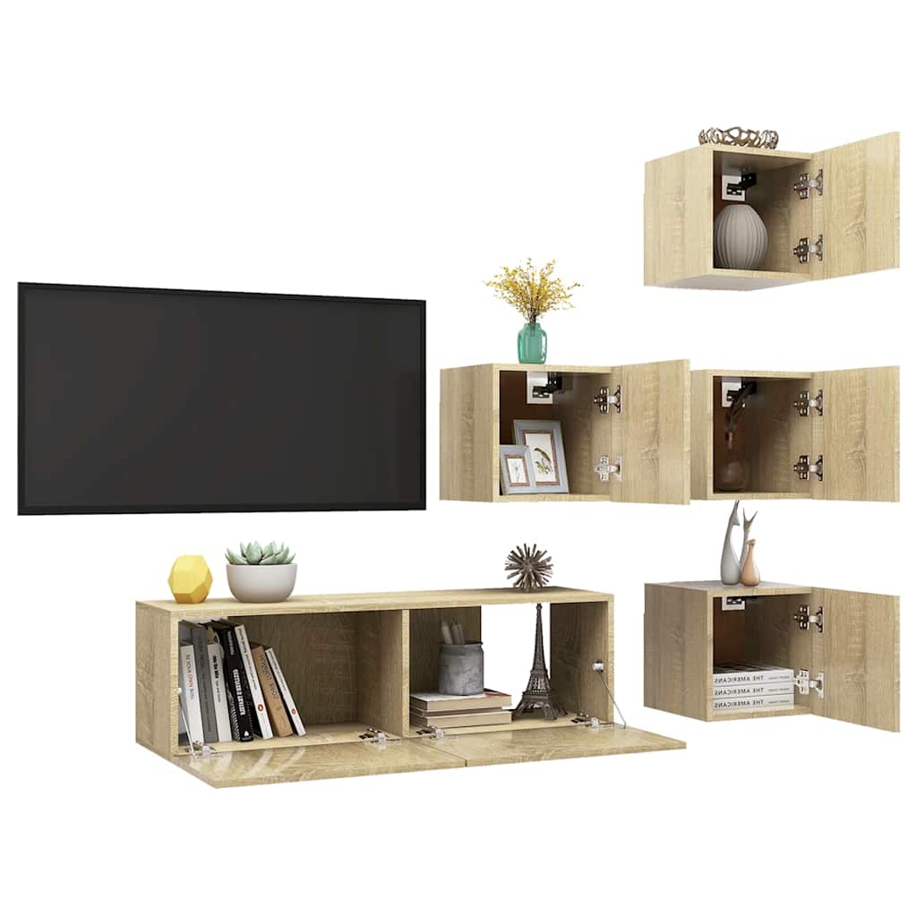 5 Piece TV Cabinet Set Sonoma Oak Engineered Wood