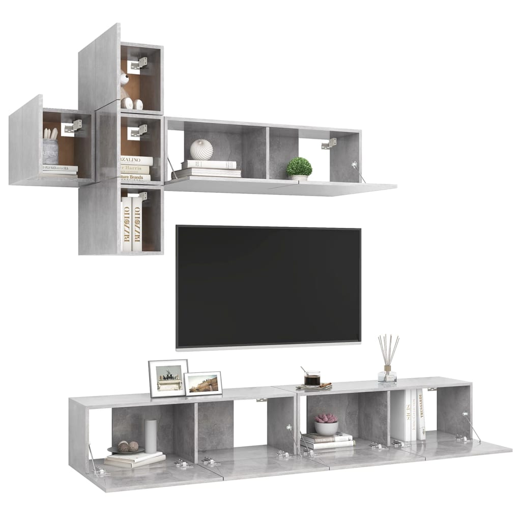 7 Piece TV Cabinet Set Concrete Grey Engineered Wood