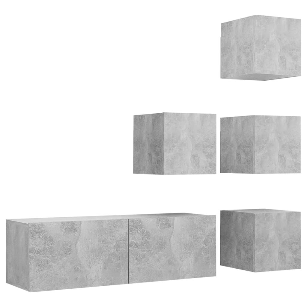 5 Piece TV Cabinet Set Concrete Grey Engineered Wood