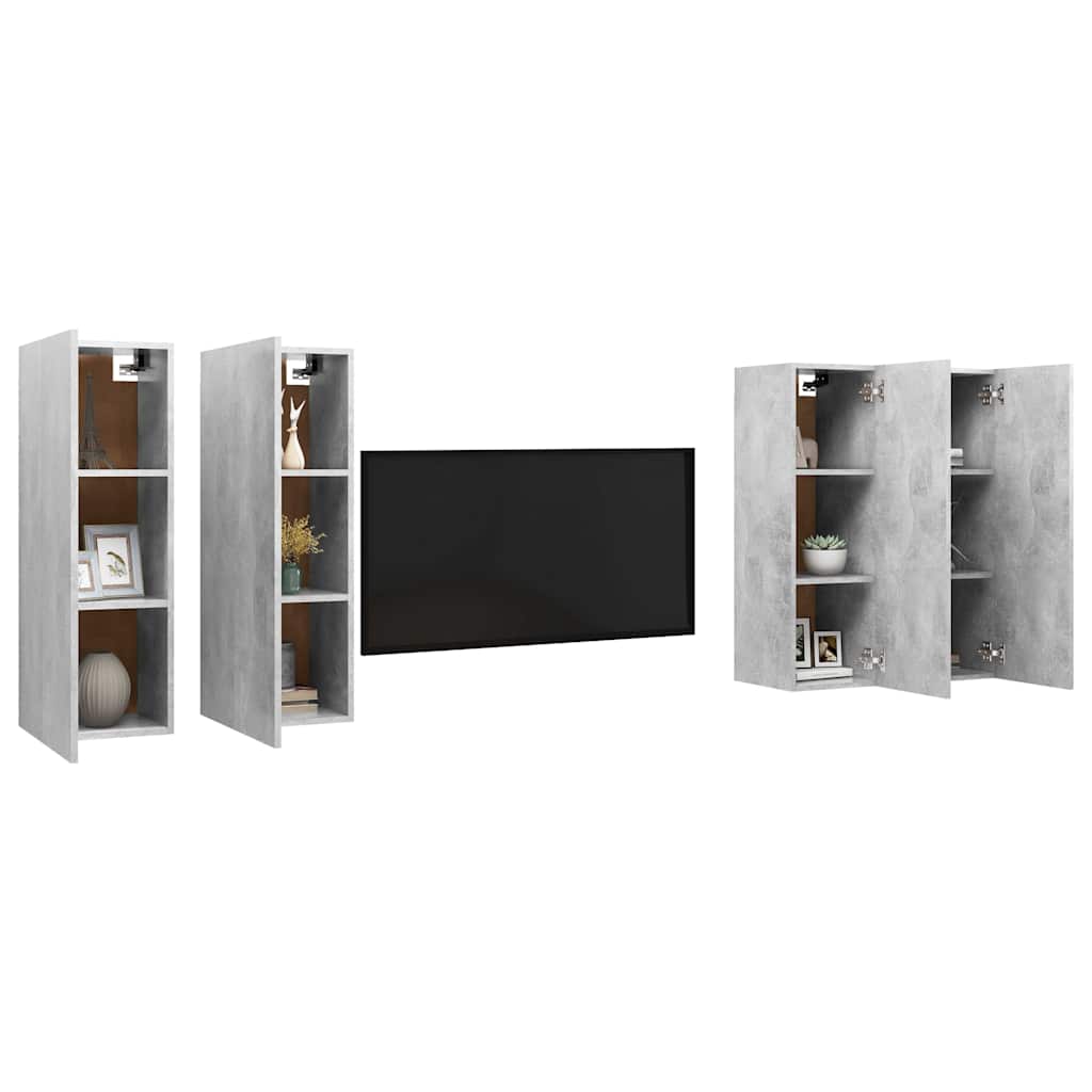 4 Piece TV Cabinet Set Concrete Grey 30,5x30x90 cm Engineered Wood