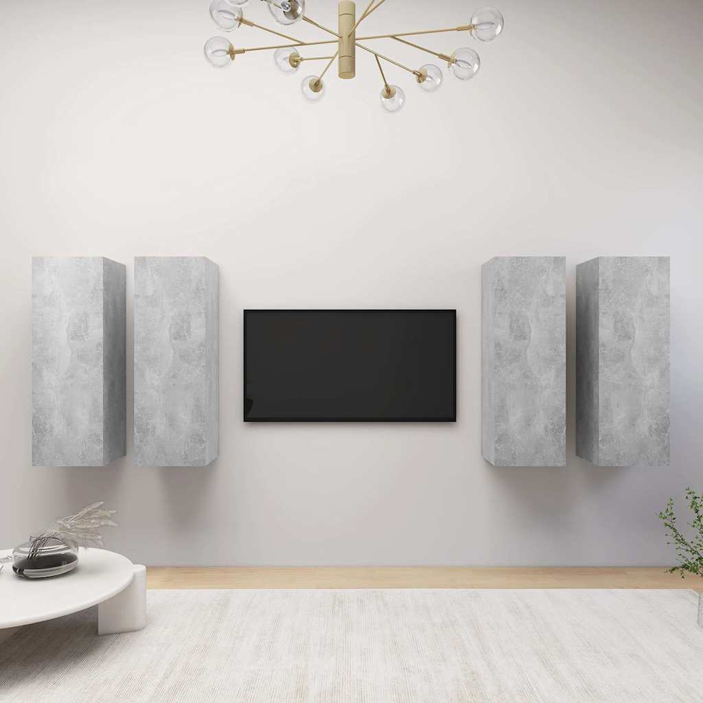 4 Piece TV Cabinet Set Concrete Grey 30,5x30x90 cm Engineered Wood